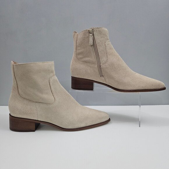 NEW Cole Haan Naia Ankle Bootie Womens 11 Light Beige Suede Western Cowgirl - Picture 3 of 14